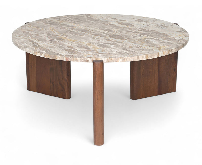 Varenna Beige Marble Top And Acacia Wood Base Coffee Table