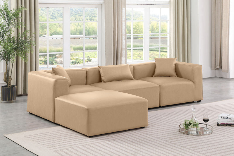 Cube 108" Tan Vegan Leather Upholstered 4pc. Modular Sectional