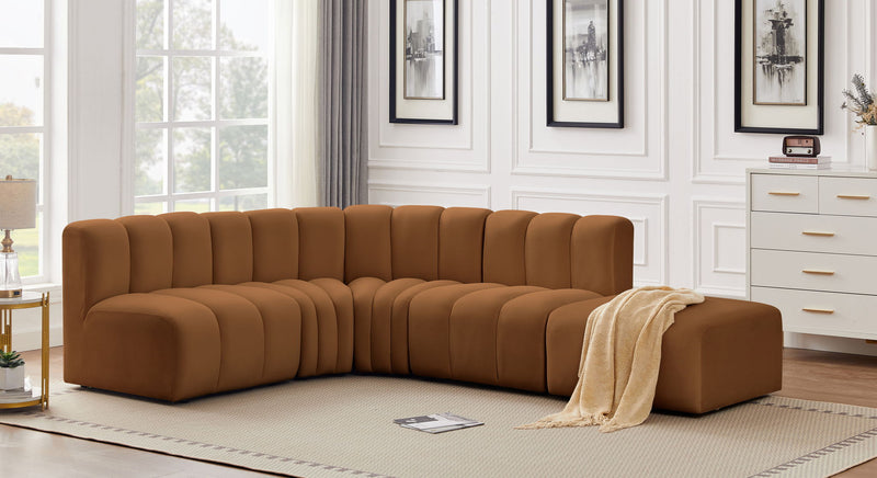 Arc 127" Saddle Velvet Upholstered 5pc. Modular Sectional