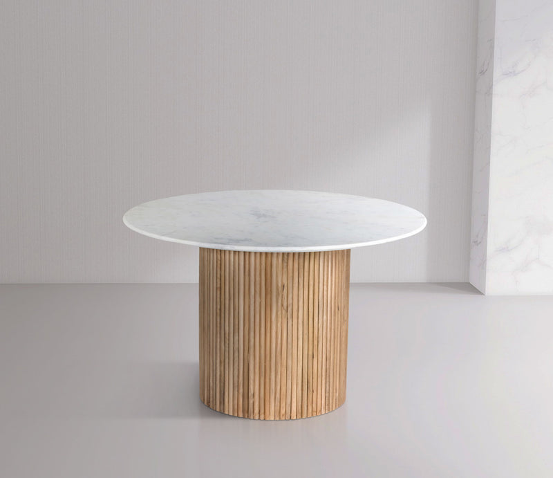 Oakhill 47" Natural Marble Top And Mango Wood Base Dining Table
