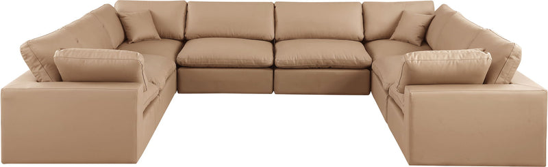 Comfy 158" Tan Vegan Leather Upholstered 8pc. Modular Sectional