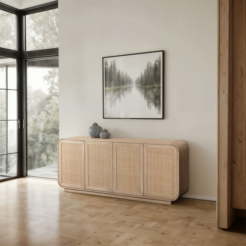 Windsor Natural Solid Wood And Natural Cane Sideboard / Buffet