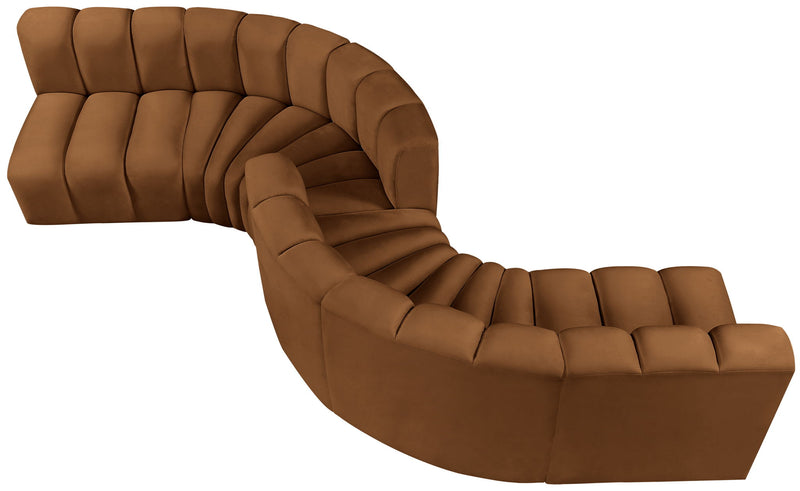 Arc 145" Saddle Velvet Upholstered 6pc. Modular Sectional