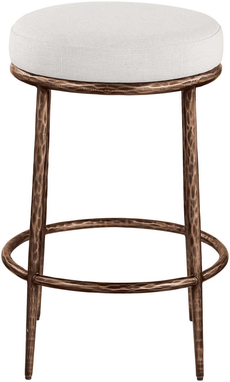 Ferro Cream Linen Textured Performance Fabric Upholstered Counter Stool