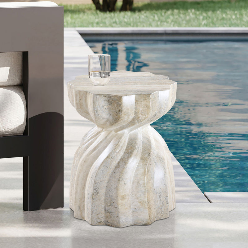 Caserta Natural Travertine Finish Concrete Indoor / Outdoor End Table
