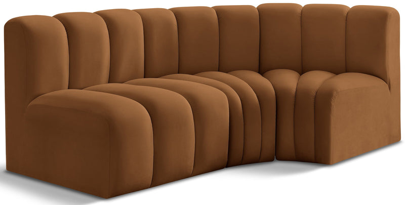 Arc 84" Saddle Velvet Upholstered 3pc. Modular Sectional