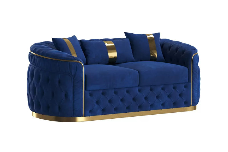 Reign 3-Piece Velvet Living Room Set with Gold PU Accent