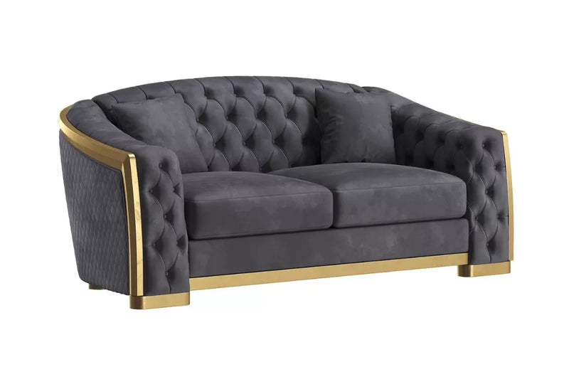 Calista Velvet 3-Piece Living Room Set With Gold Stainless Steel