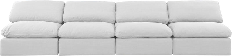 Indulge 140" White Linen Textured Fabric Upholstered 4pc. Armless Modular Sofa