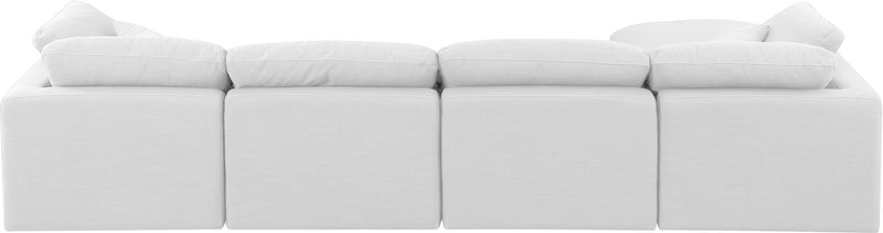 Indulge 140" White Linen Textured Fabric Upholstered 5pc. Modular Sectional