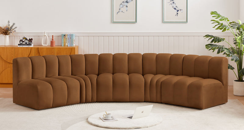 Arc 133" Saddle Velvet Upholstered 5pc. Modular Sectional