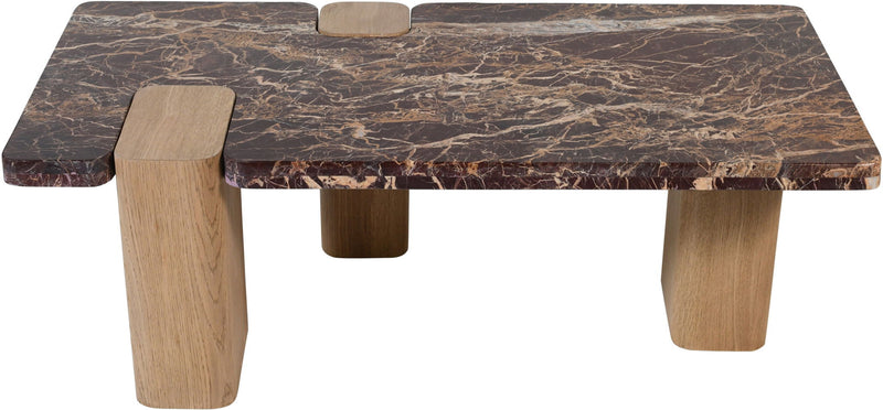 Ravenna Burgundy Genuine Marble Top And Oak Wood Base Coffee Table
