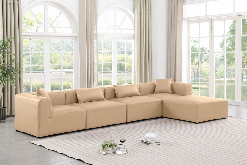 Cube 144" Tan Vegan Leather Upholstered 5pc. Modular Sectional