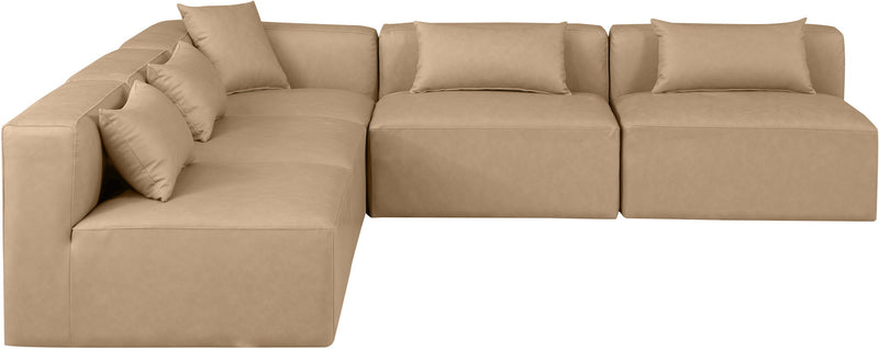 Cube 108" Tan Vegan Leather Upholstered 5pc. Modular Sectional