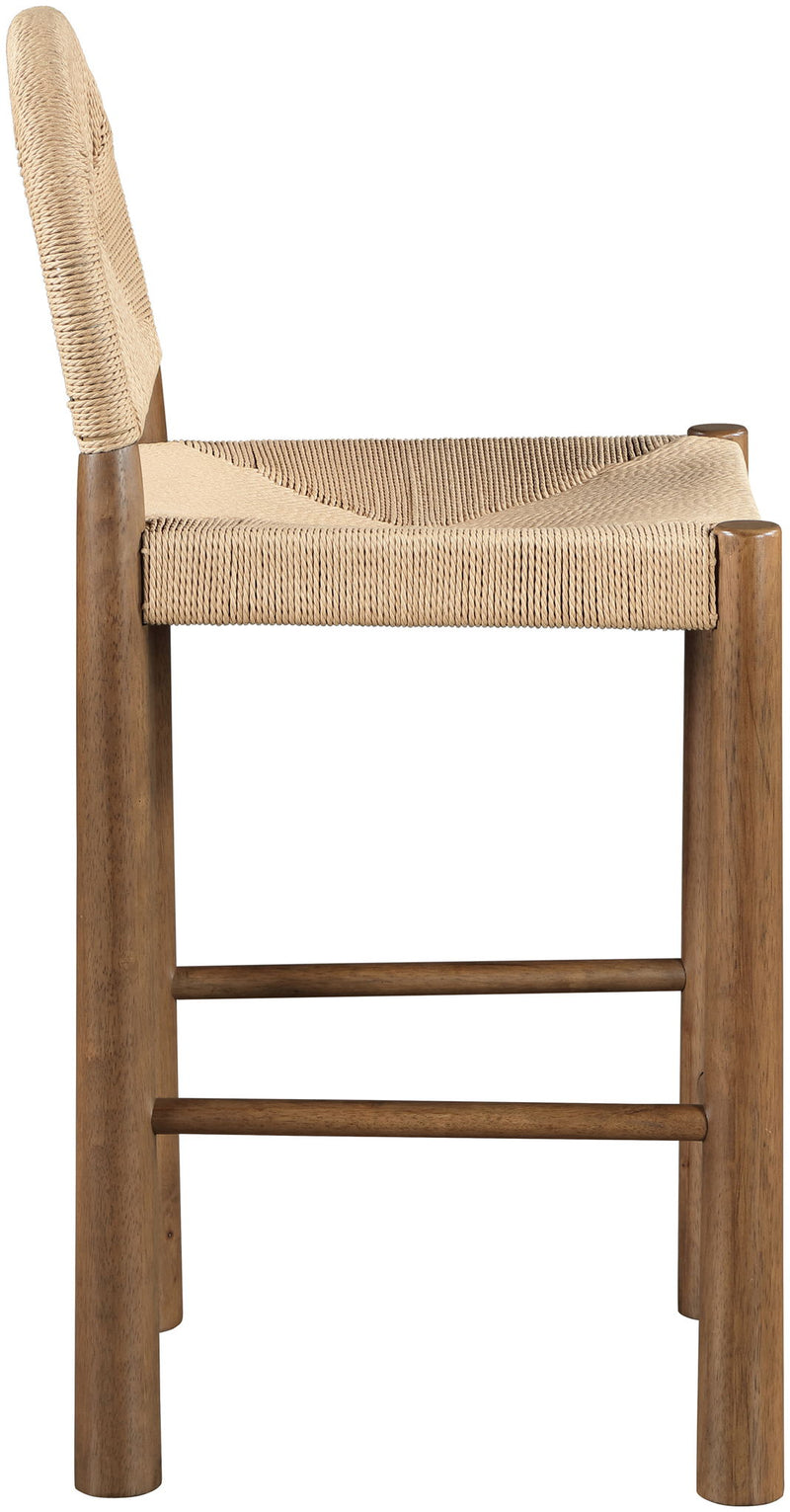 Bohemia Beige Woven Seagrass Cord And Solid Wood Counter Stool