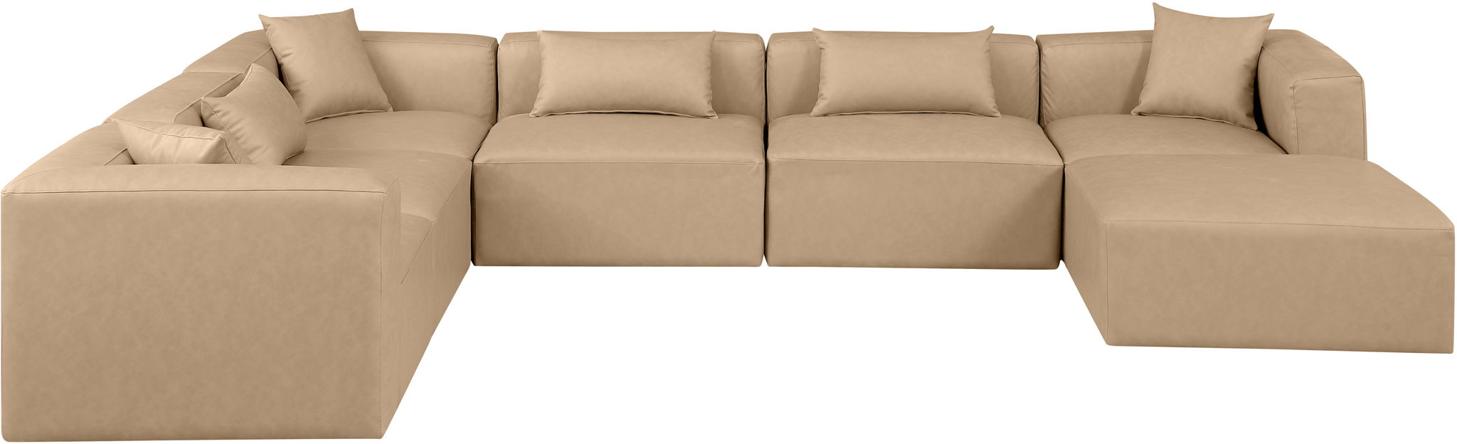 Cube 144" Tan Vegan Leather Upholstered 7pc. Modular Sectional