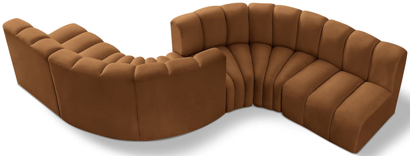 Arc 145" Saddle Velvet Upholstered 6pc. Modular Sectional