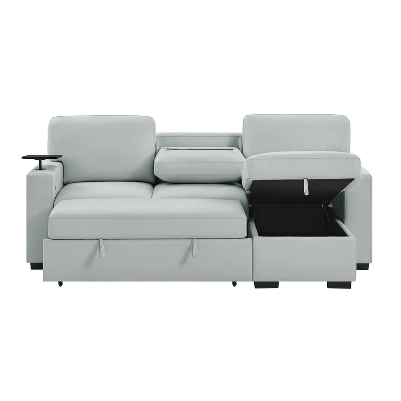 U0212 - Reversible Sofa Bed Loveseat With Pop-Up Sleeper With Drop Down Table - Silver