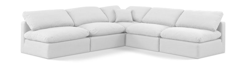 Indulge 105" White Linen Textured Fabric Upholstered 5pc. Modular Sectional