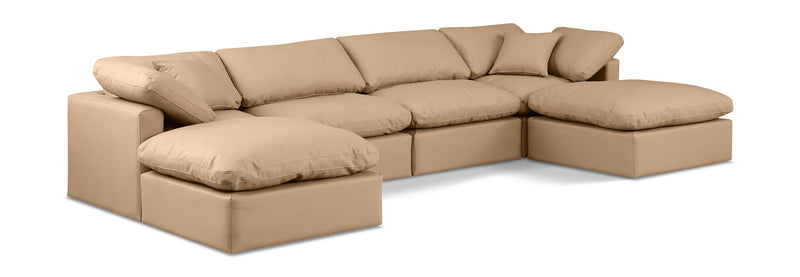 Indulge 140" Tan Vegan Leather Upholstered 6pc. Modular Sectional