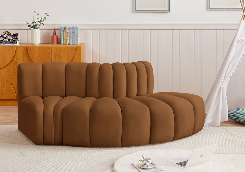 Arc 77" Saddle Velvet Upholstered 3pc. Modular Sectional