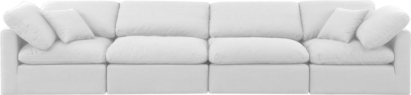Indulge 140" White Linen Textured Fabric Upholstered 4pc. Modular Sofa