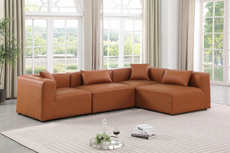 Cube 108" Cognac Vegan Leather Upholstered 4pc. Modular Sectional