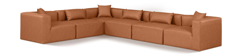 Cube 144" Cognac Vegan Leather Upholstered 6pc. Modular Sectional