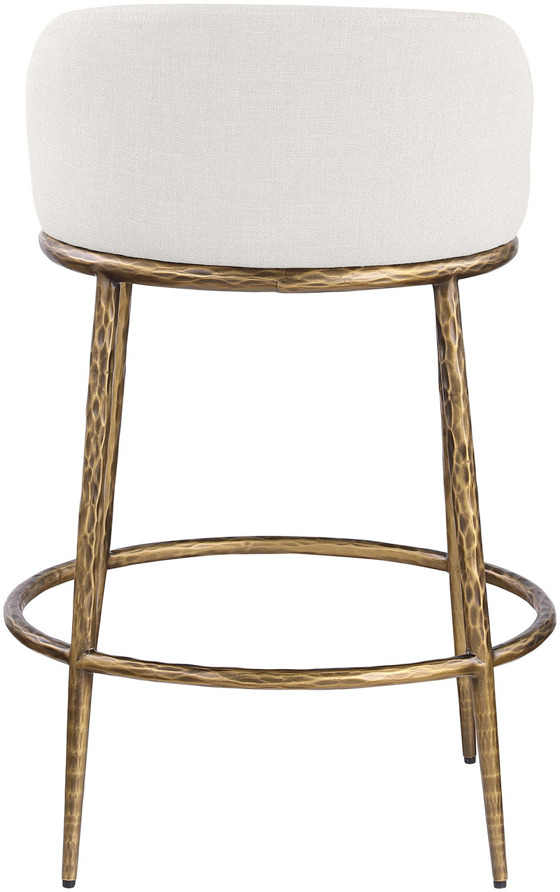 Ferro Cream Linen Textured Performance Fabric Upholstered Counter Stool