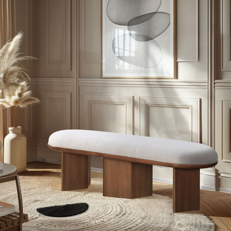 Wilshire Cream Boucle Fabric Upholstered Bench