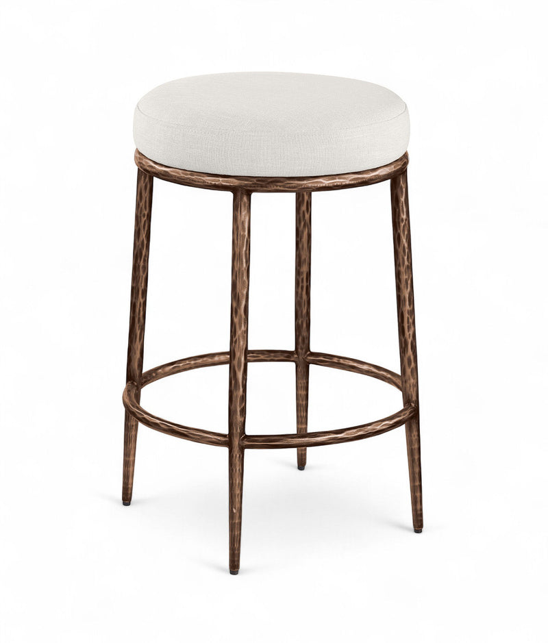 Ferro Cream Linen Textured Performance Fabric Upholstered Counter Stool
