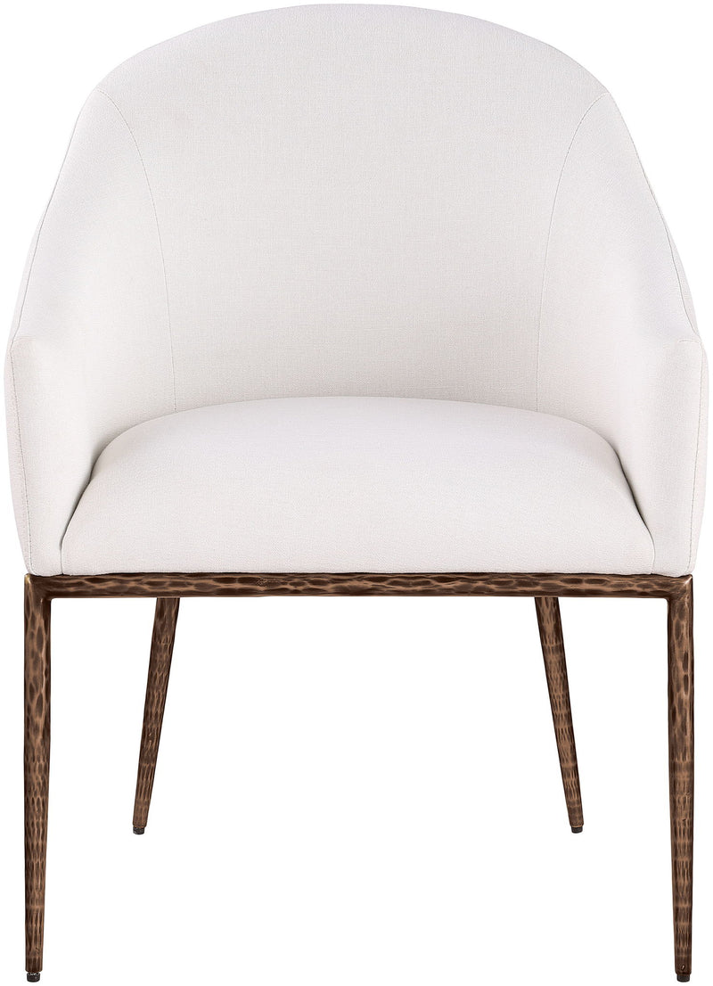 Ferro Cream Linen Textured Performance Fabric Upholstered Dining Arm Chair