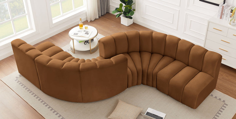 Arc 145" Saddle Velvet Upholstered 6pc. Modular Sectional