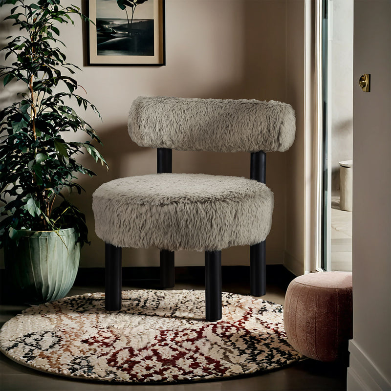 Ambre Taupe Vegan Shearling Fabric Upholstered Accent Chair