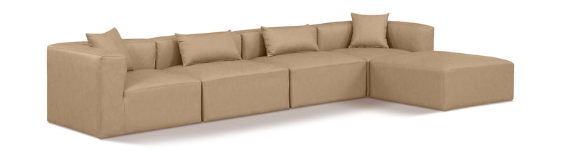 Cube 144" Tan Vegan Leather Upholstered 5pc. Modular Sectional