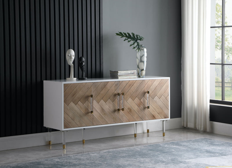 Jive White Lacquer Finish, Birch Wood And Acrylic Sideboard / Buffet