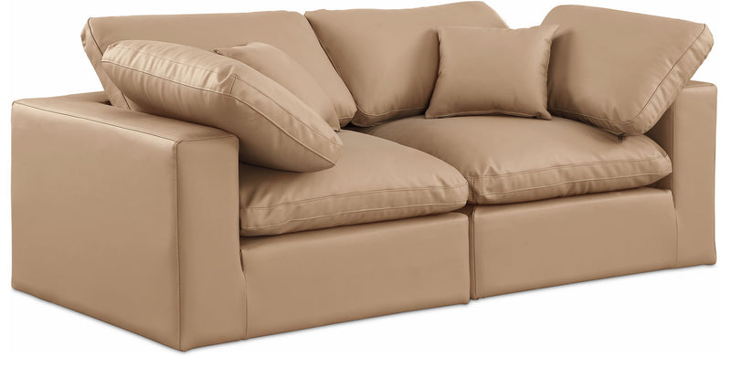 Comfy 80" Tan Vegan Leather Upholstered 2pc. Modular Loveseat