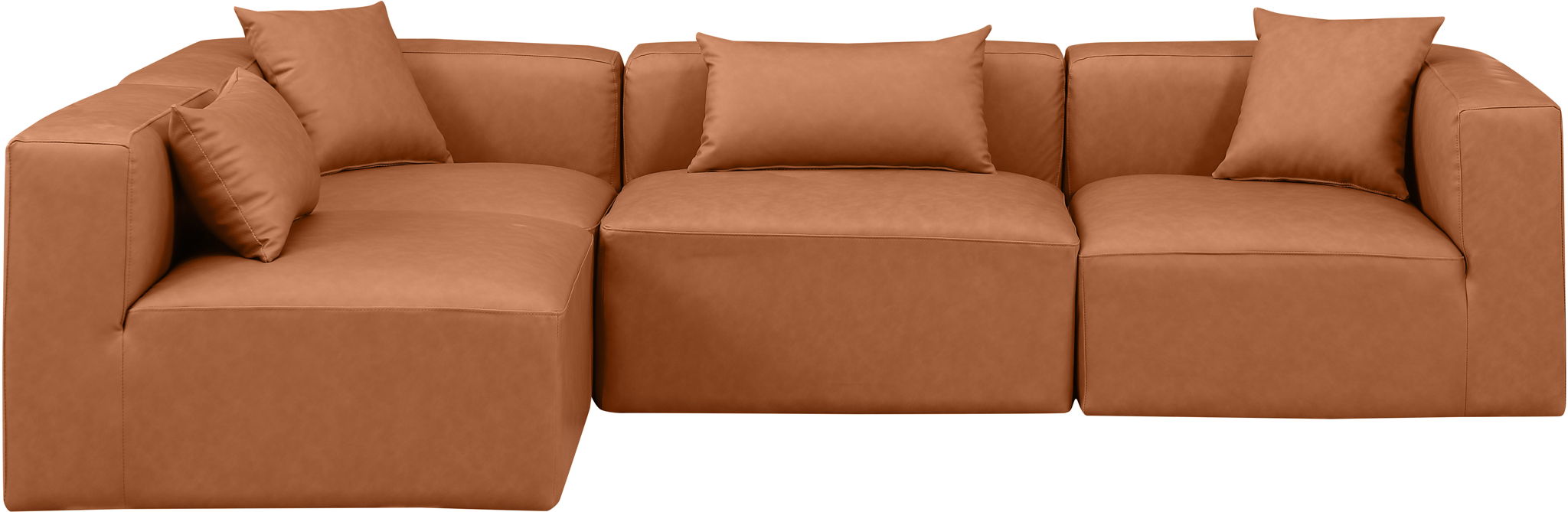 Cube 108" Cognac Vegan Leather Upholstered 4pc. Modular Sectional