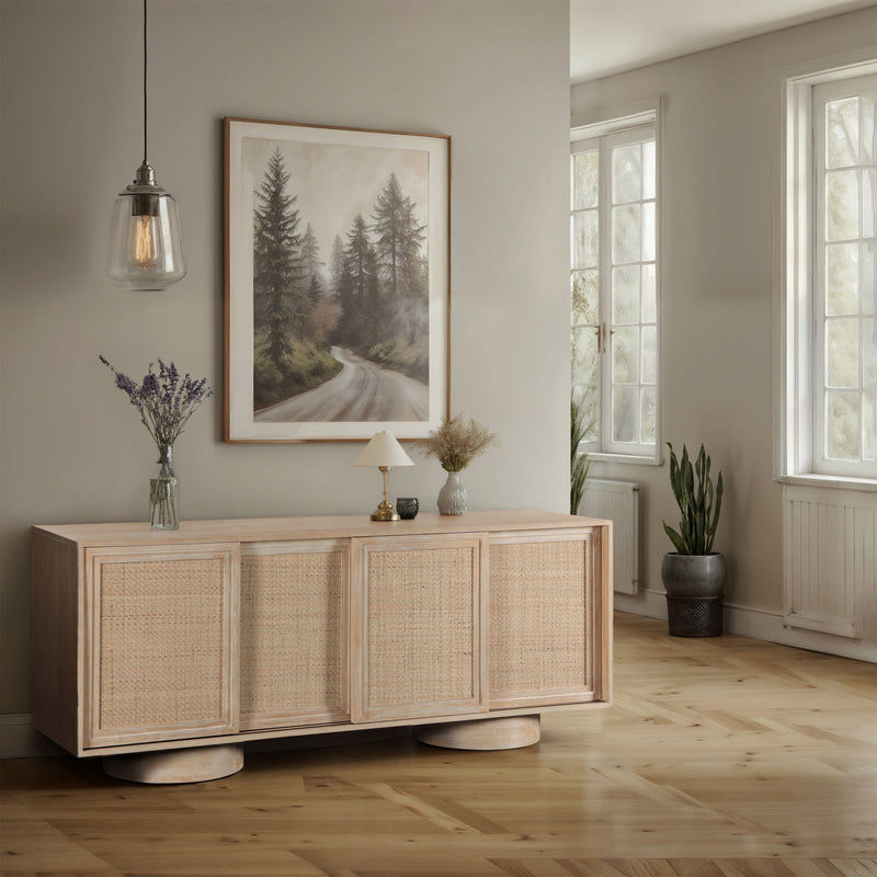 Windsor Natural Solid Wood And Natural Cane Sideboard / Buffet
