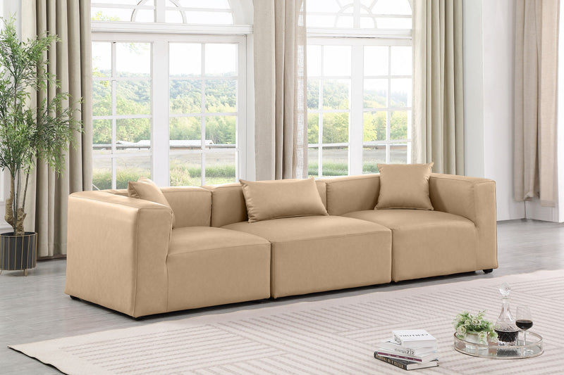 Cube 108" Tan Vegan Leather Upholstered 3pc. Modular Sofa