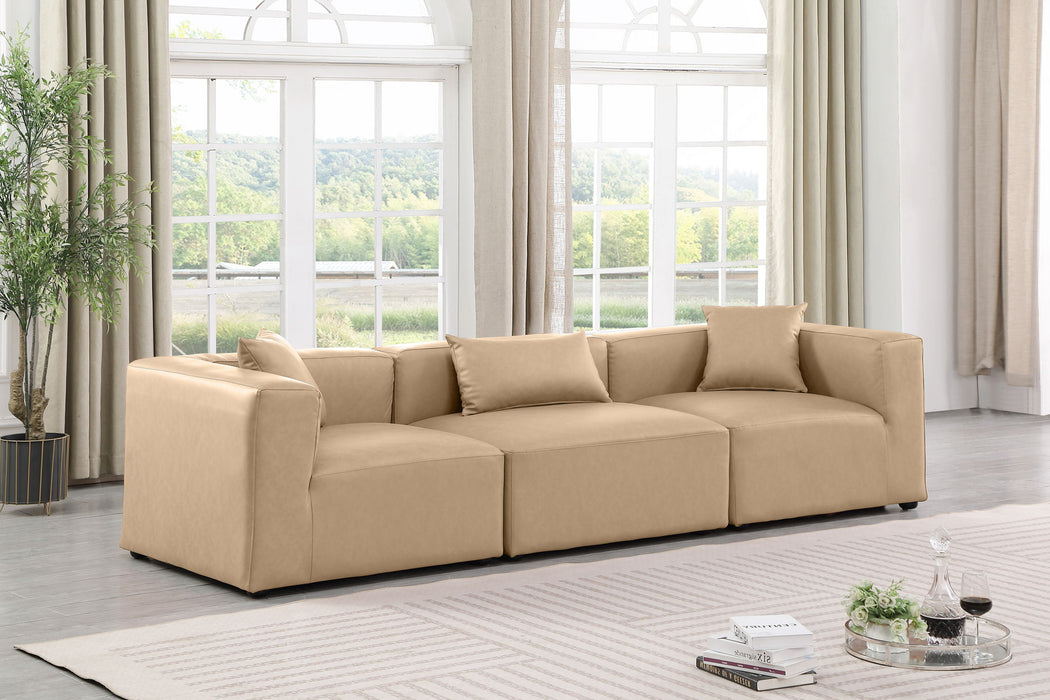 Cube 108" Tan Vegan Leather Upholstered 3pc. Modular Sofa