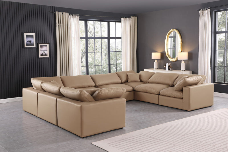Comfy 158" Tan Vegan Leather Upholstered 8pc. Modular Sectional