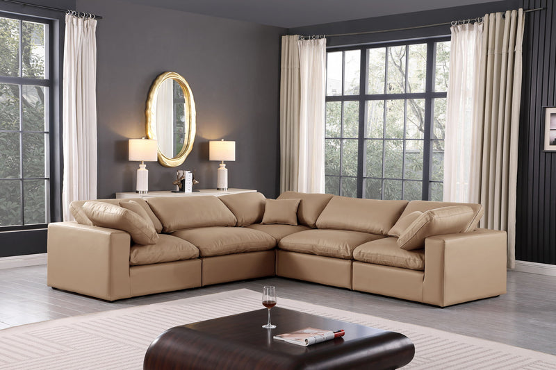 Comfy 119" Tan Vegan Leather Upholstered 5pc. Modular Sectional
