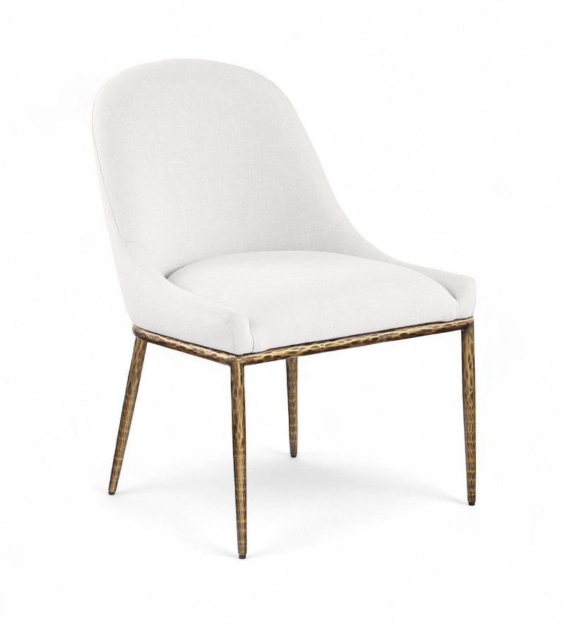 Ferro Cream Linen Textured Performance Fabric Upholstered Dining Side Chair
