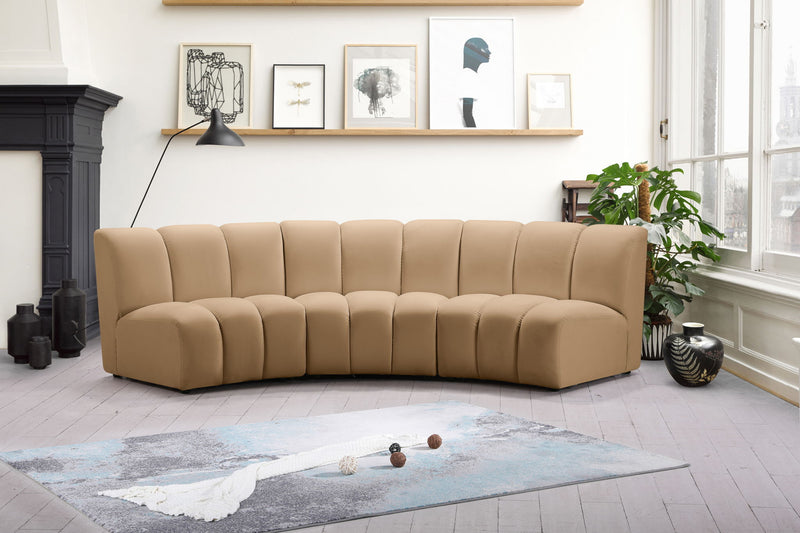 Infinity 119" Camel Velvet Upholstered 3pc. Modular Sectional