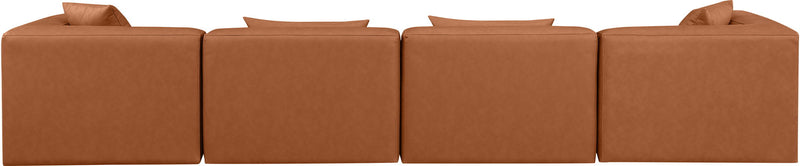 Cube 144" Cognac Vegan Leather Upholstered 4pc. Modular Sofa