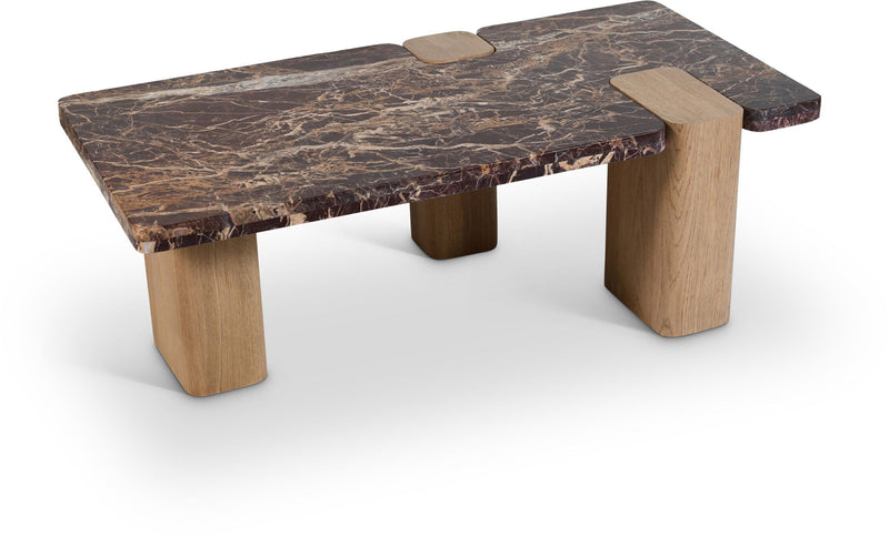 Ravenna Burgundy Genuine Marble Top And Oak Wood Base Coffee Table