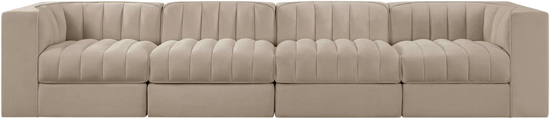 Rummi - Velvet Performance Fabric Upholstered 4 Piece Modular Sofa
