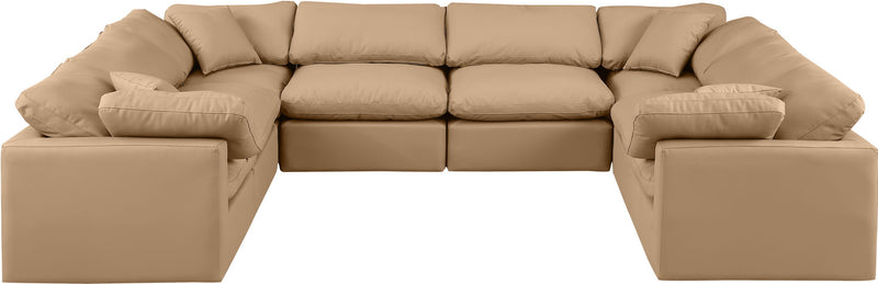 Indulge 140" Tan Vegan Leather Upholstered 8pc. Modular Sectional