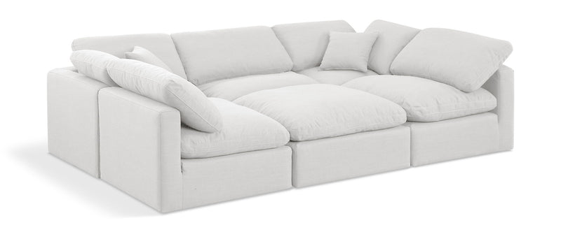 Indulge 105" White Linen Textured Fabric Upholstered 6pc. Modular Sectional